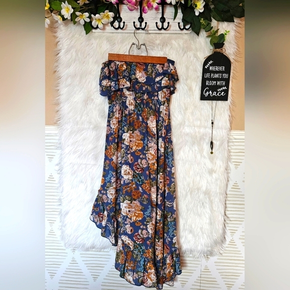 Seductions Floral Strapless Asymmetrical Ruffle Summer Dress - Picture 2 of 5